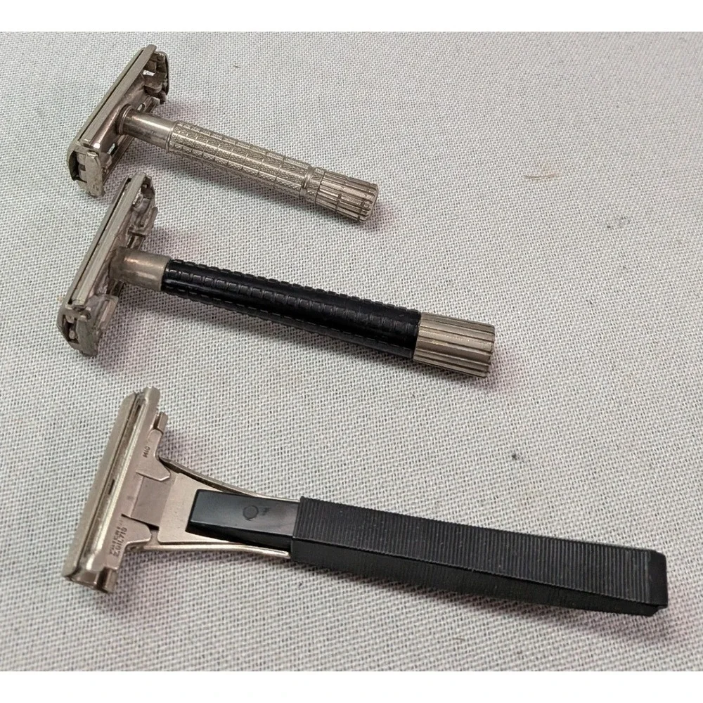 Gillette Schick Safety Razor Set Men OS Silver Black Fair Vintage Shaving Lot